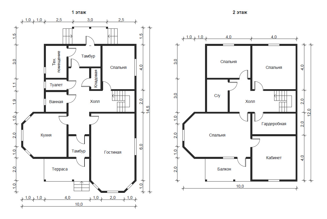План дома двухэтажного с размерами 10 на 10